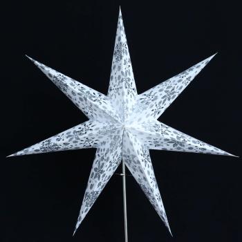 Venya White/Silverglitter - Foldable glowing star, paper poinsettia with 7 points, 60 cm